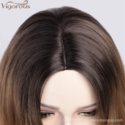 Vigorous Cheap Blonde Wavy For White Women Long Curly Synthetic Party Wigs Heat Resistant Middle Part Wig Brown